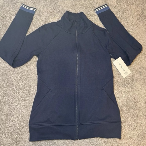 NWT Athleta Triumph Game Point Jacket, Blue/Side Stripes, Sz Medium Tall - Picture 3 of 12